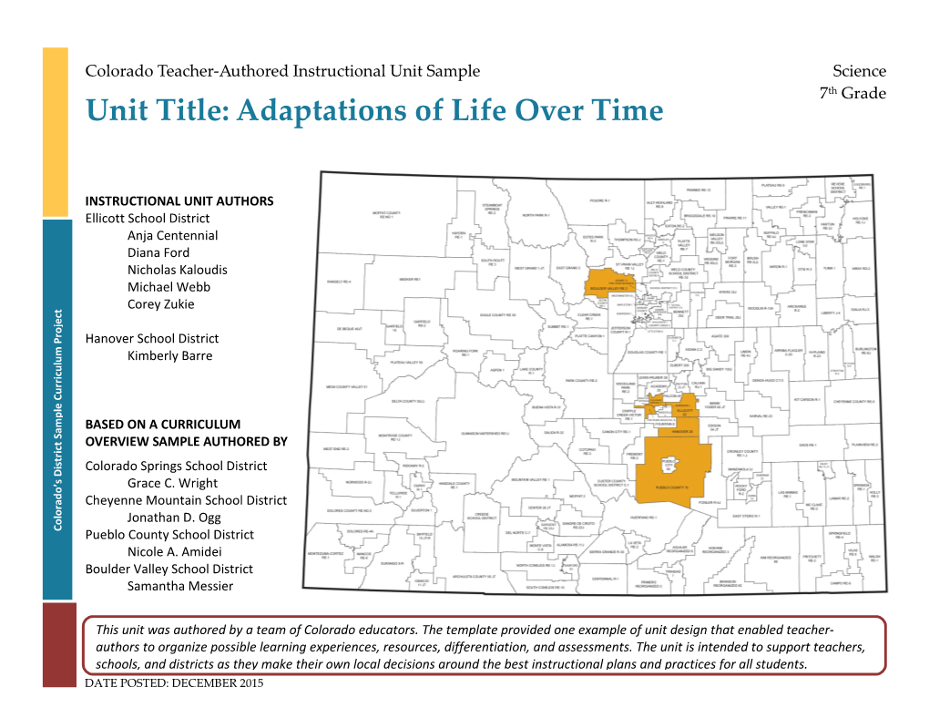 Unit Title: Adaptations of Life Over Time