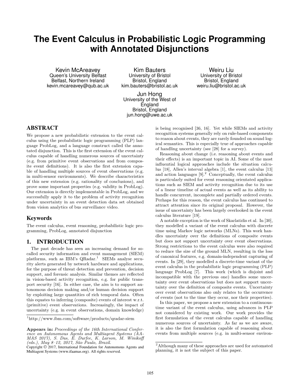 The Event Calculus in Probabilistic Logic Programming with Annotated Disjunctions