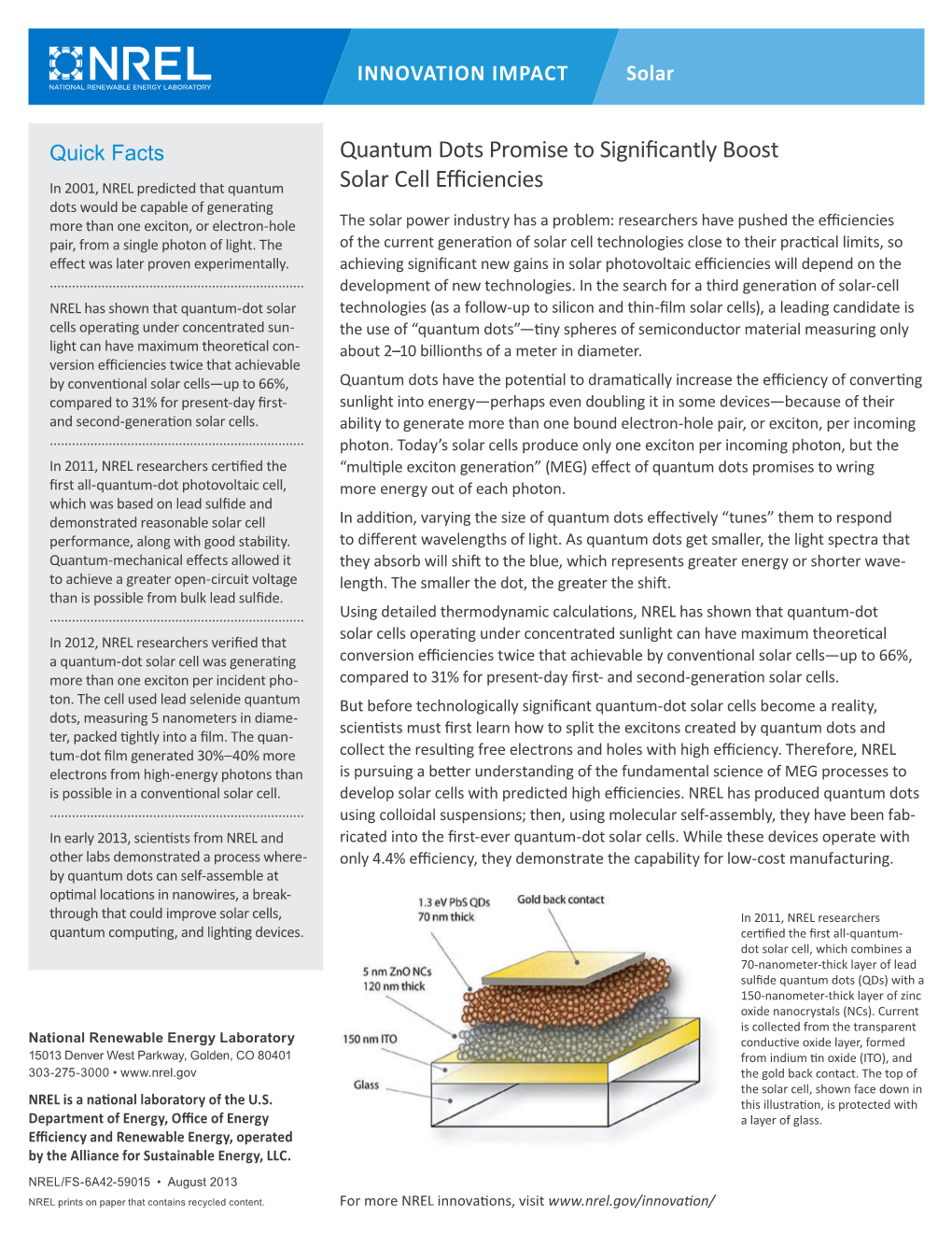 Quantum Dots Promise to Significantly Boost Photovoltaic Efficiencies