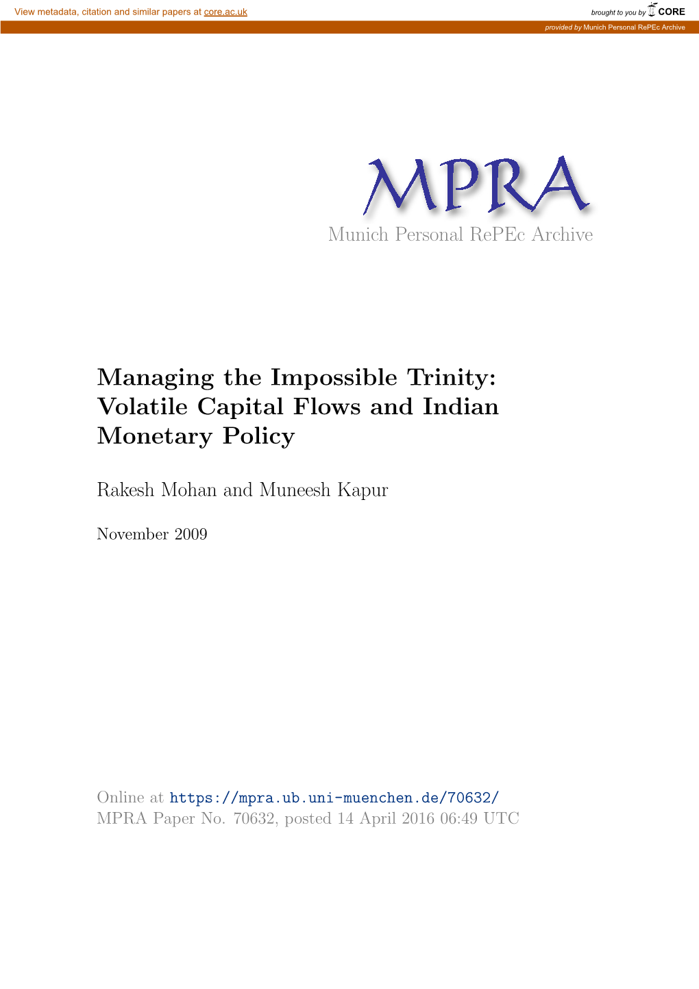 Volatile Capital Flows and Indian Monetary Policy