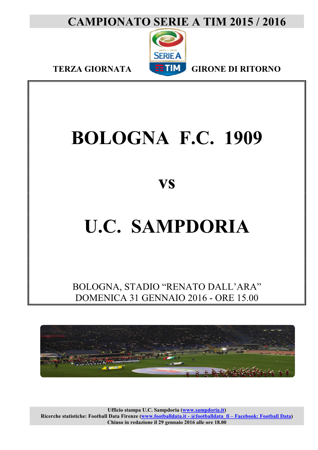 BOLOGNA FC 1909 Vs UC SAMPDORIA