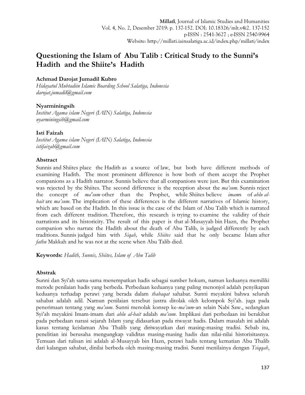 Questioning the Islam of Abu Talib : Critical Study to the Sunni's Hadith