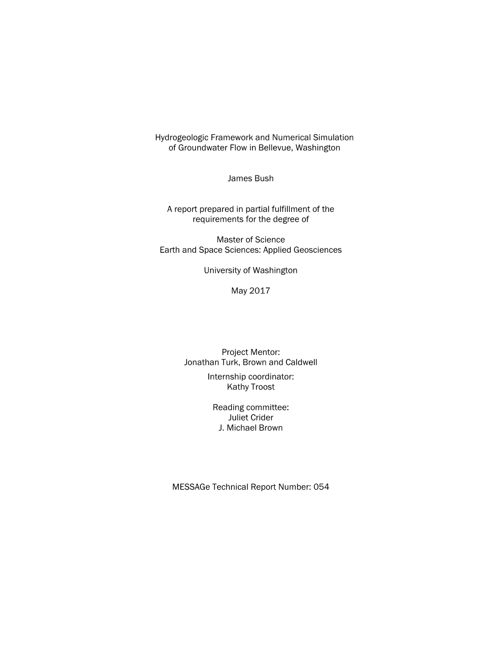 Hydrogeologic Framework and Numerical Simulation of Groundwater Flow in Bellevue, Washington