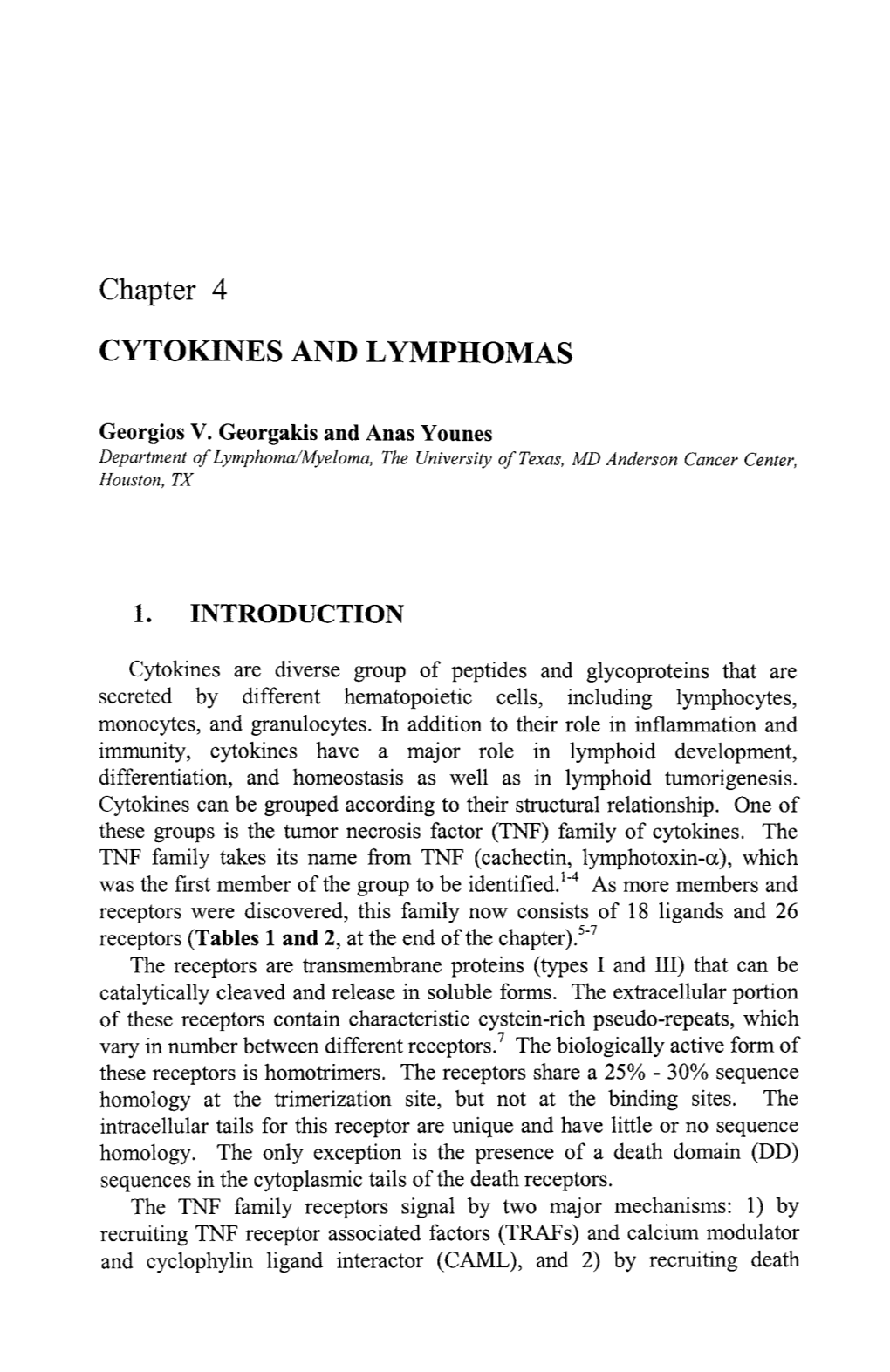Chapter 4 CYTOKINES and LYMPHOMAS