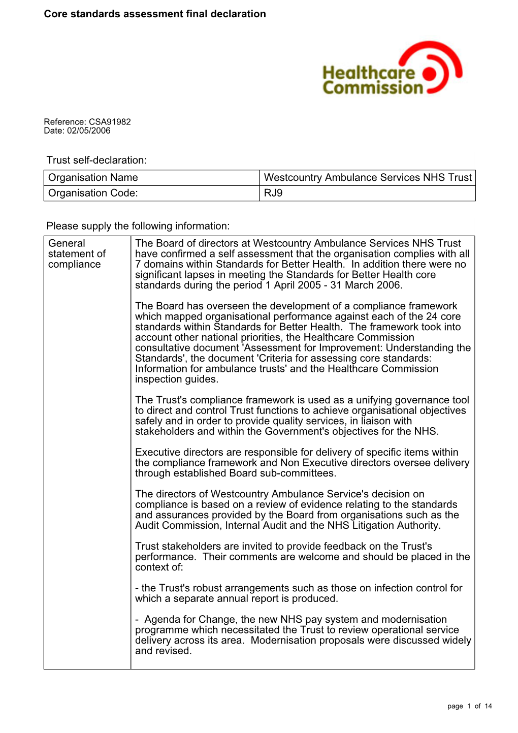 Core Standards Assessment Final Declaration-CSA91982