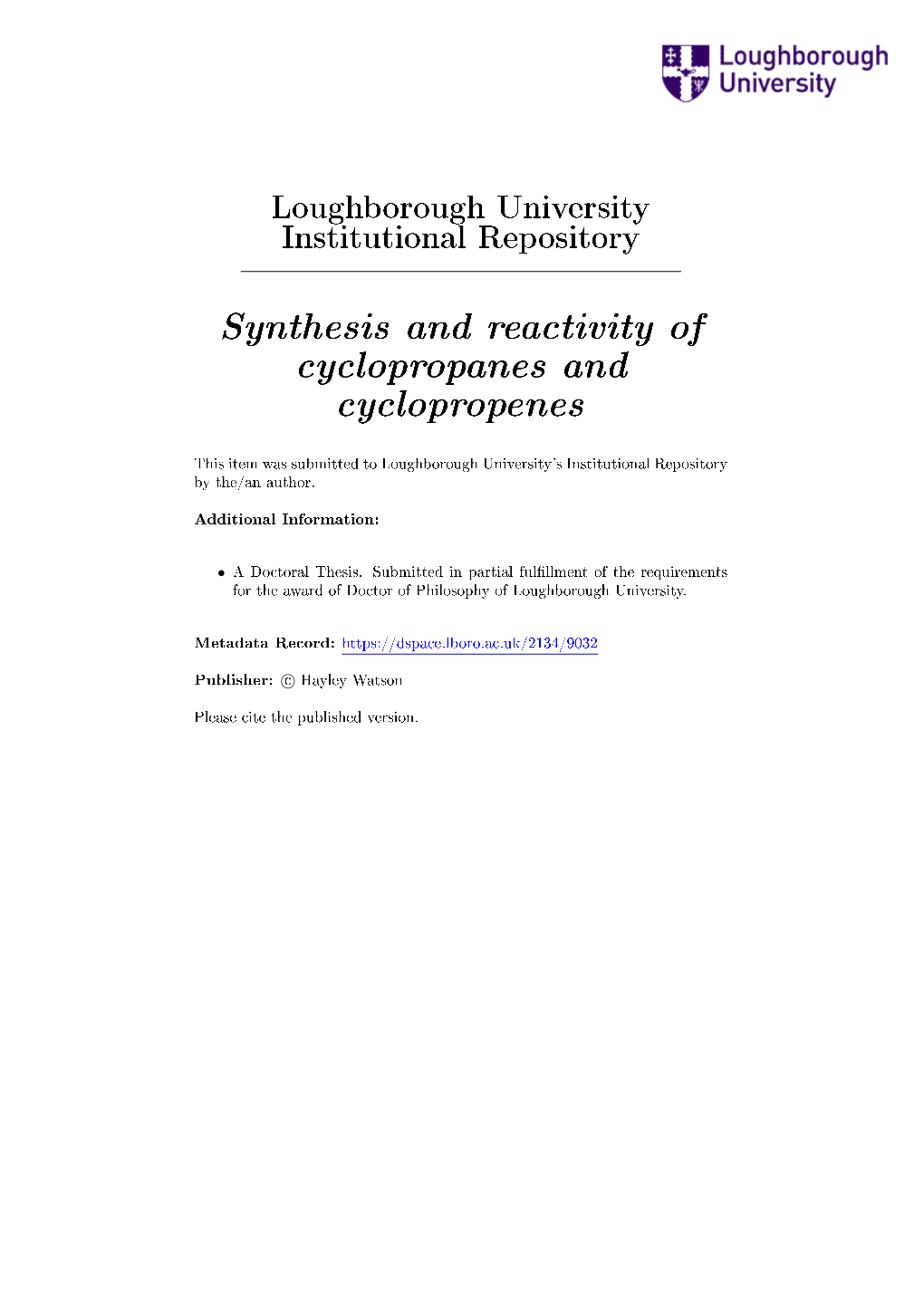 Synthesis and Reactivity of Cyclopropanes and Cyclopropenes