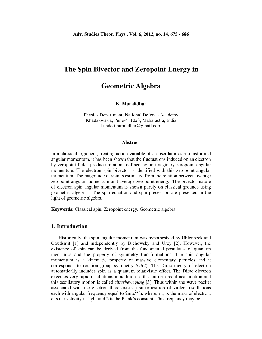 The Spin Bivector and Zeropoint Energy in Geometric Algebra