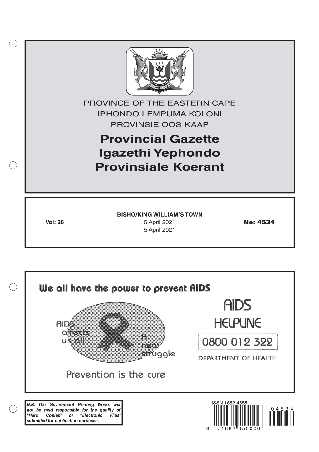 Eastern Cape Iphondo Lempuma Koloni Provinsie Oos-Kaap Provincial Gazette Igazethi Yephondo Provinsiale Koerant