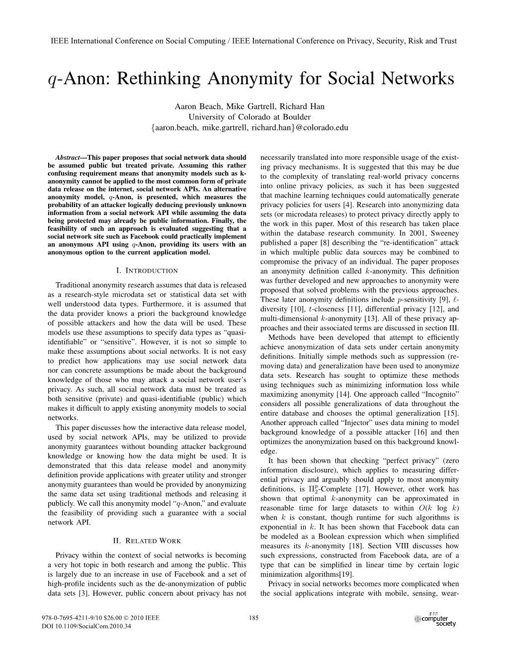 Q-Anon: Rethinking Anonymity for Social Networks