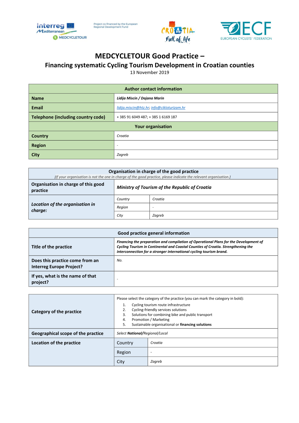 Operational Plans for the Development of Cycling Tourism In