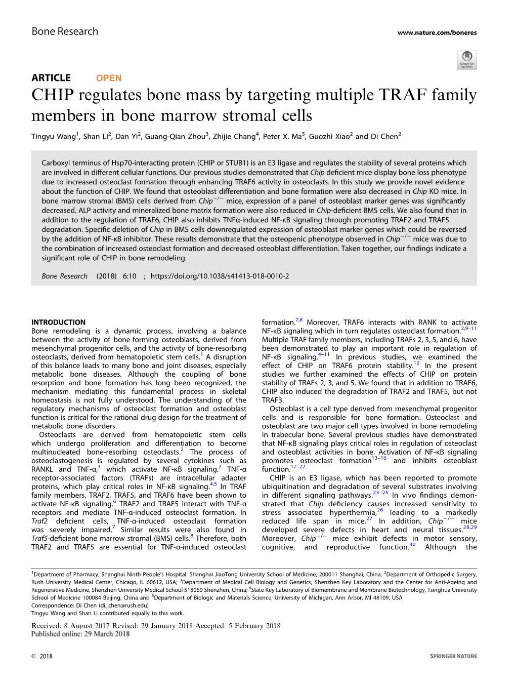 CHIP Regulates Bone Mass by Targeting Multiple TRAF Family Members in Bone Marrow Stromal Cells