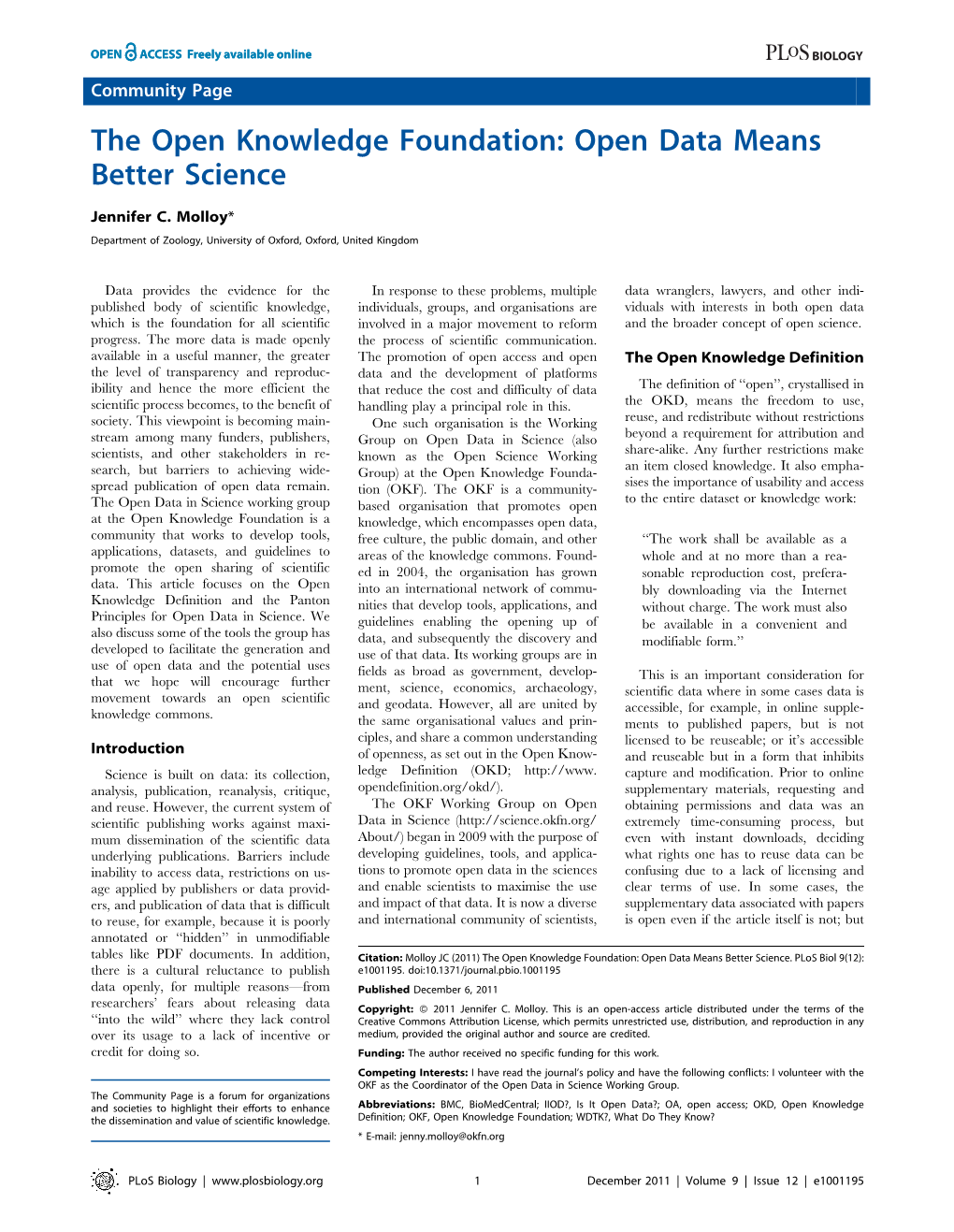 The Open Knowledge Foundation: Open Data Means Better Science