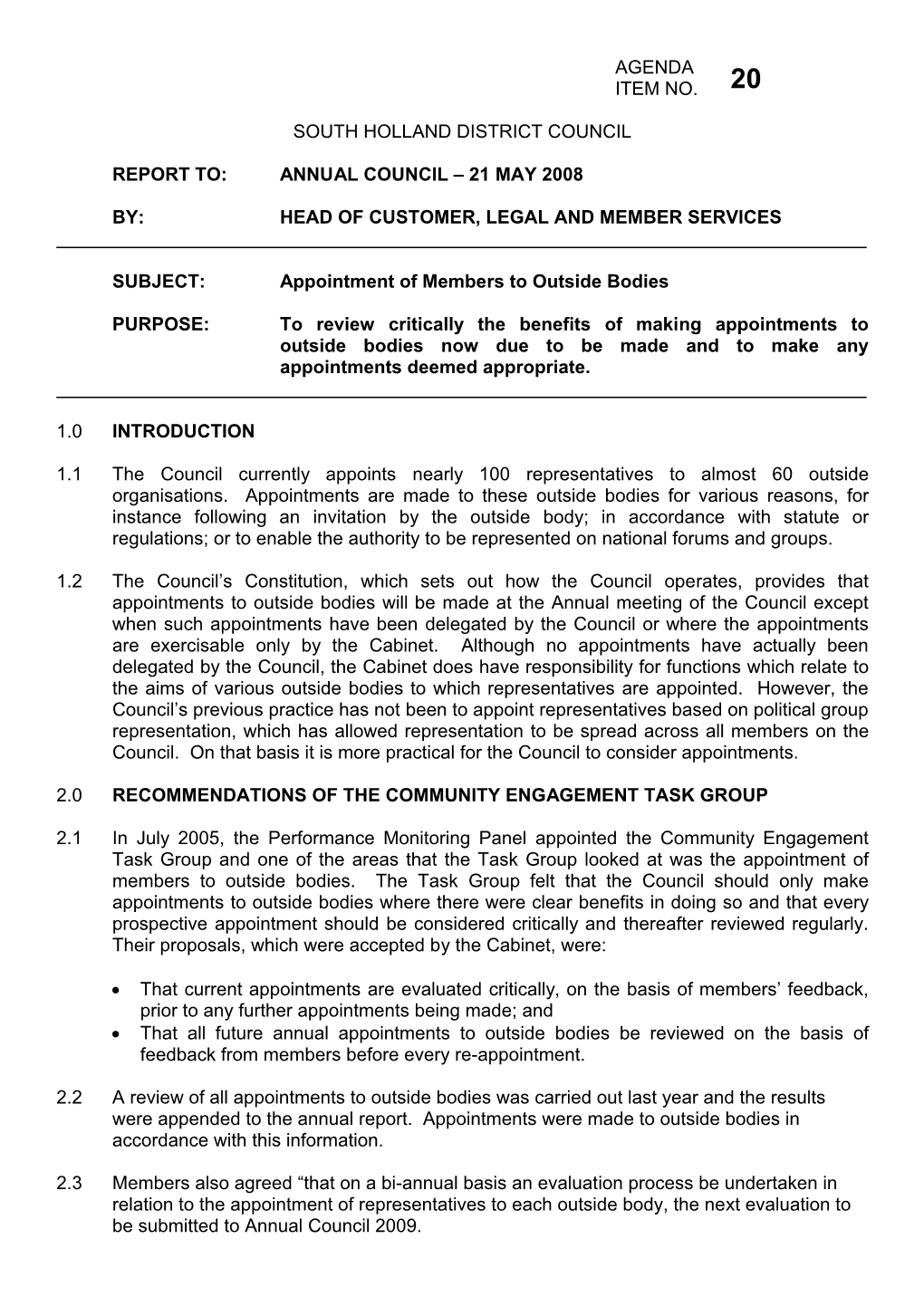 Agenda Item No. South Holland District Council Report To