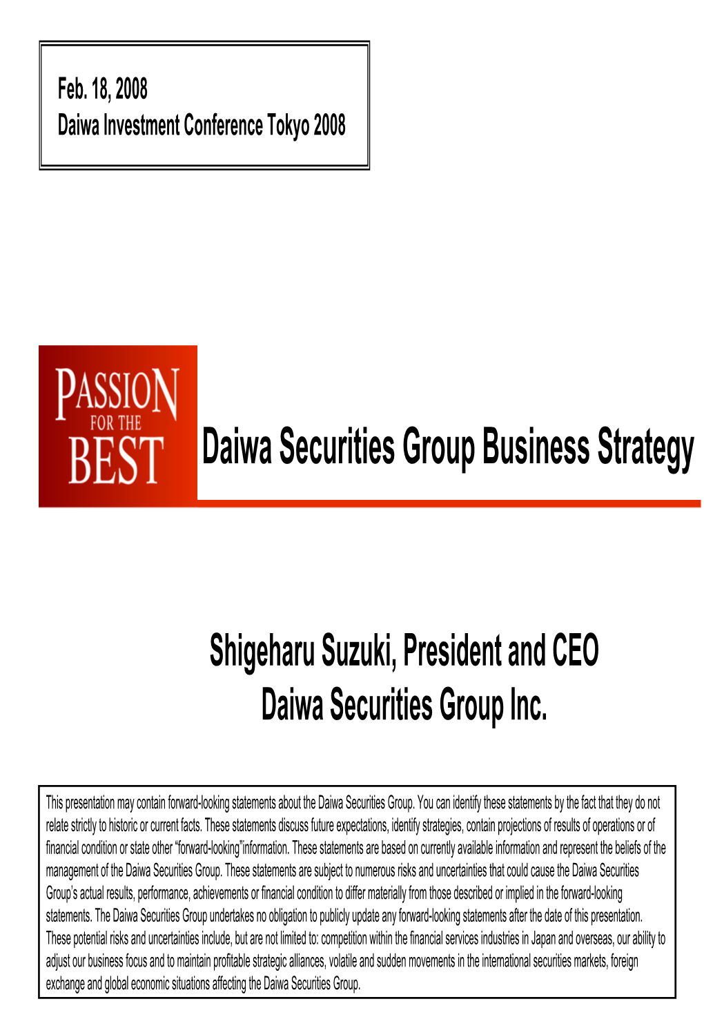 Daiwa Securities Group Business Strategy