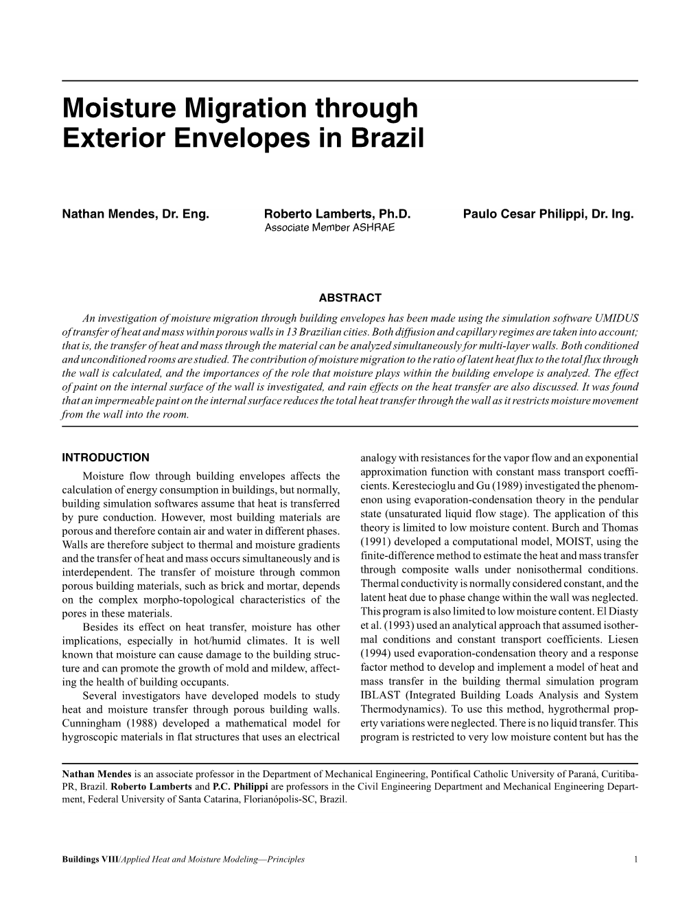 Moisture Migration Through Exterior Envelopes in Brazil