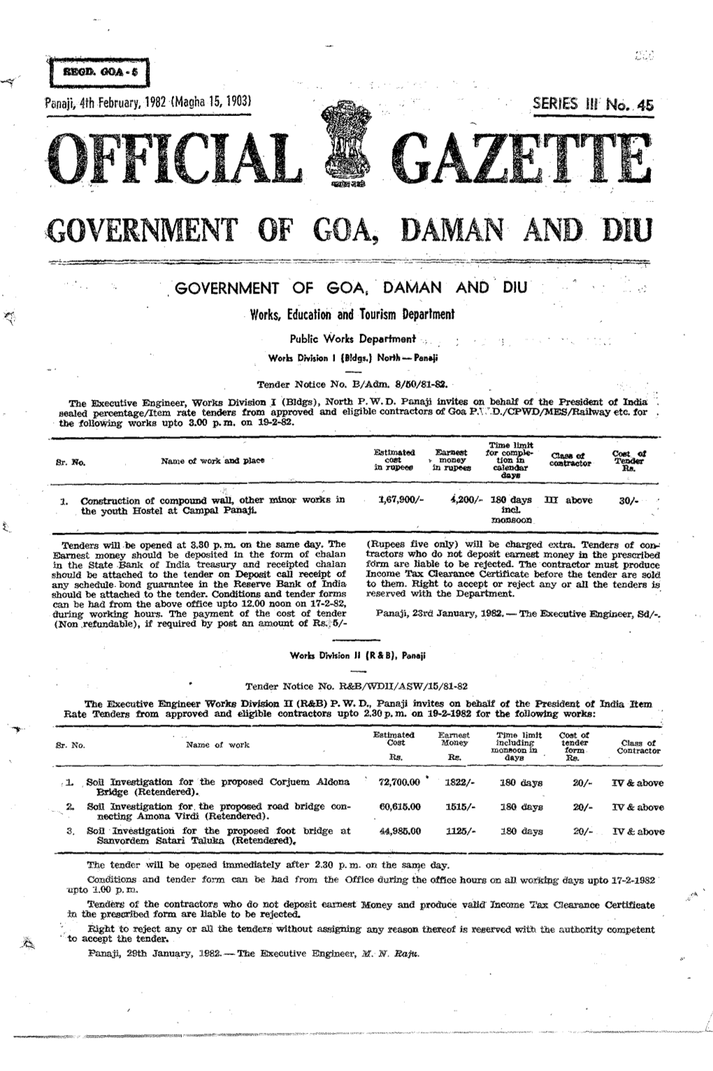 Official Gazette ;Government of Goa, Daman· and Diu