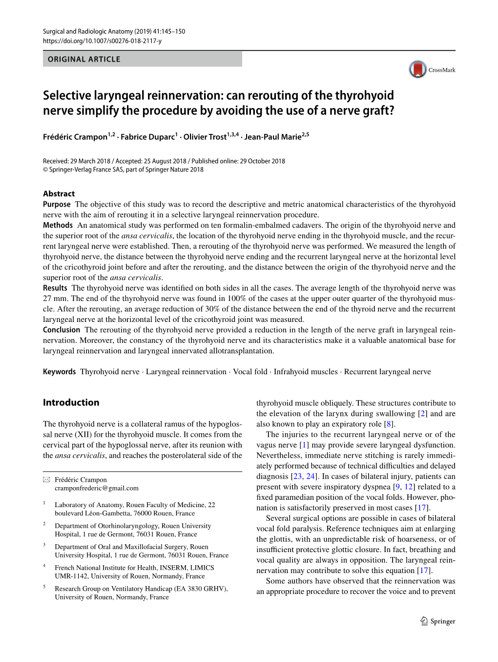 Selective Laryngeal Reinnervation: Can Rerouting of the Thyrohyoid Nerve Simplify the Procedure by Avoiding the Use of a Nerve Graft?