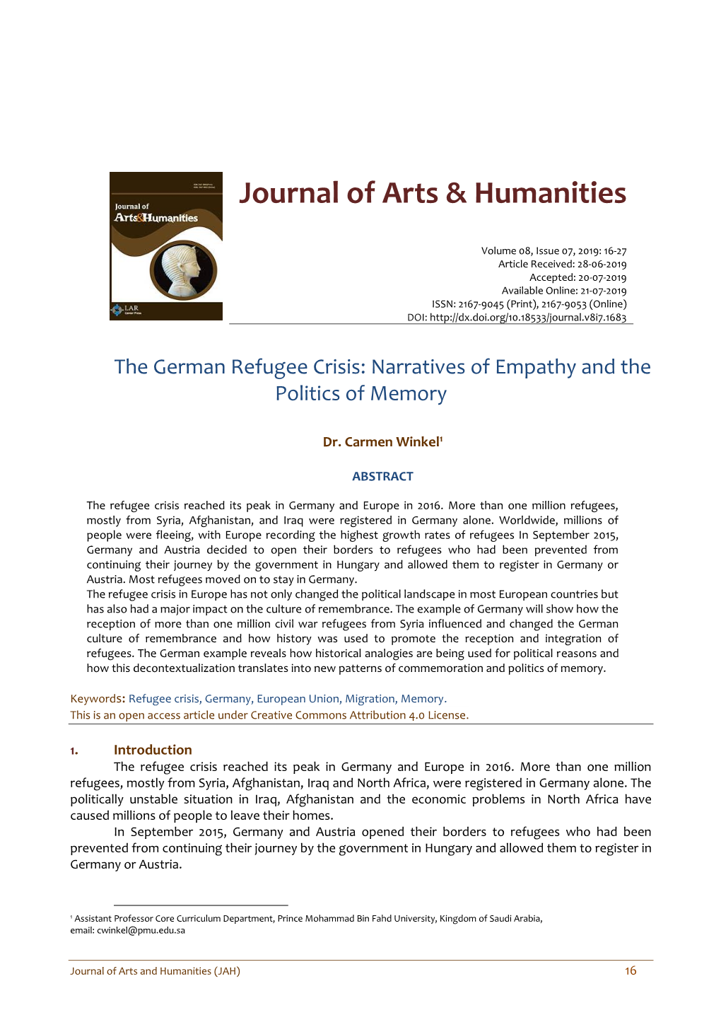 Journal of Arts & Humanities