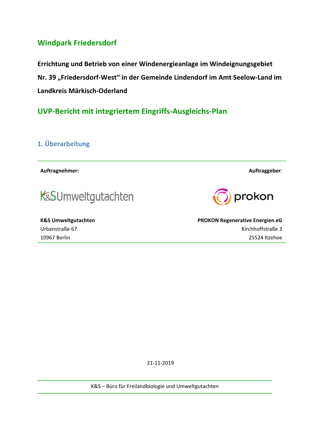 Windpark Friedersdorf UVP-Bericht Mit Integriertem Eingriffs-Ausgleichs