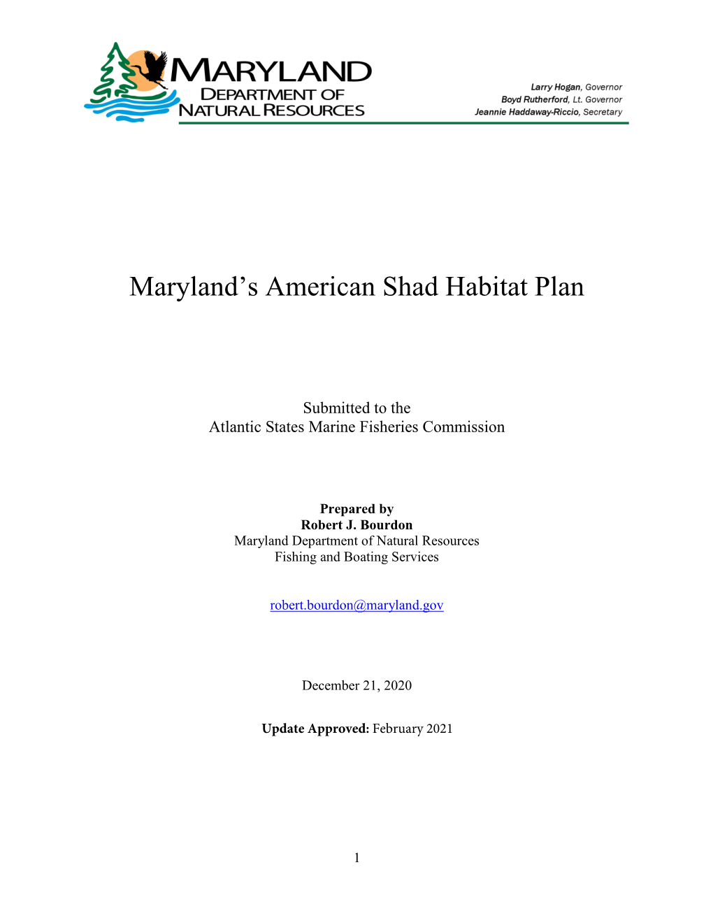 Maryland's American Shad Habitat Plan