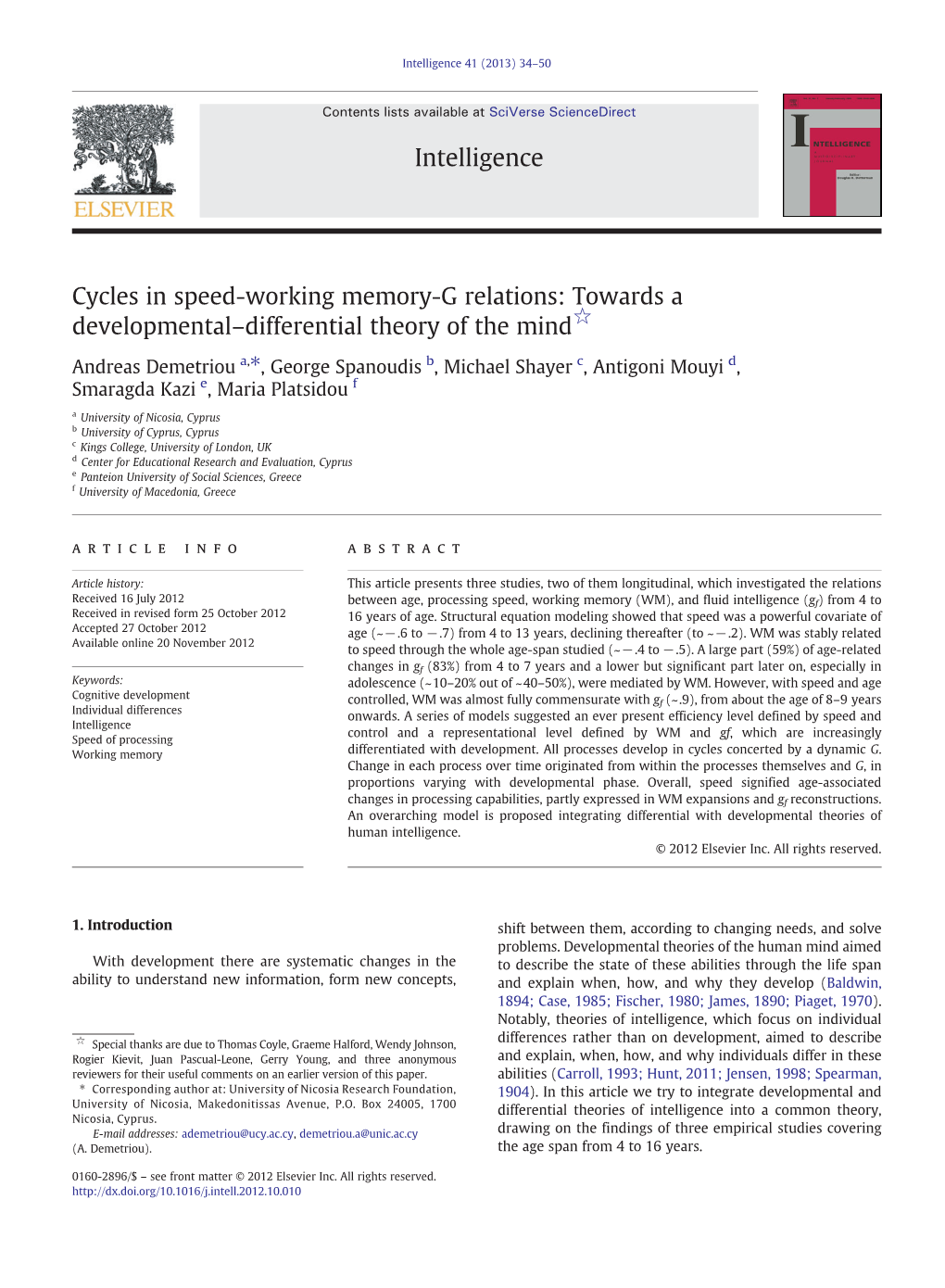 Cycles in Speed-Working Memory-G Relations: Towards a Developmental–Differential Theory of the Mind☆