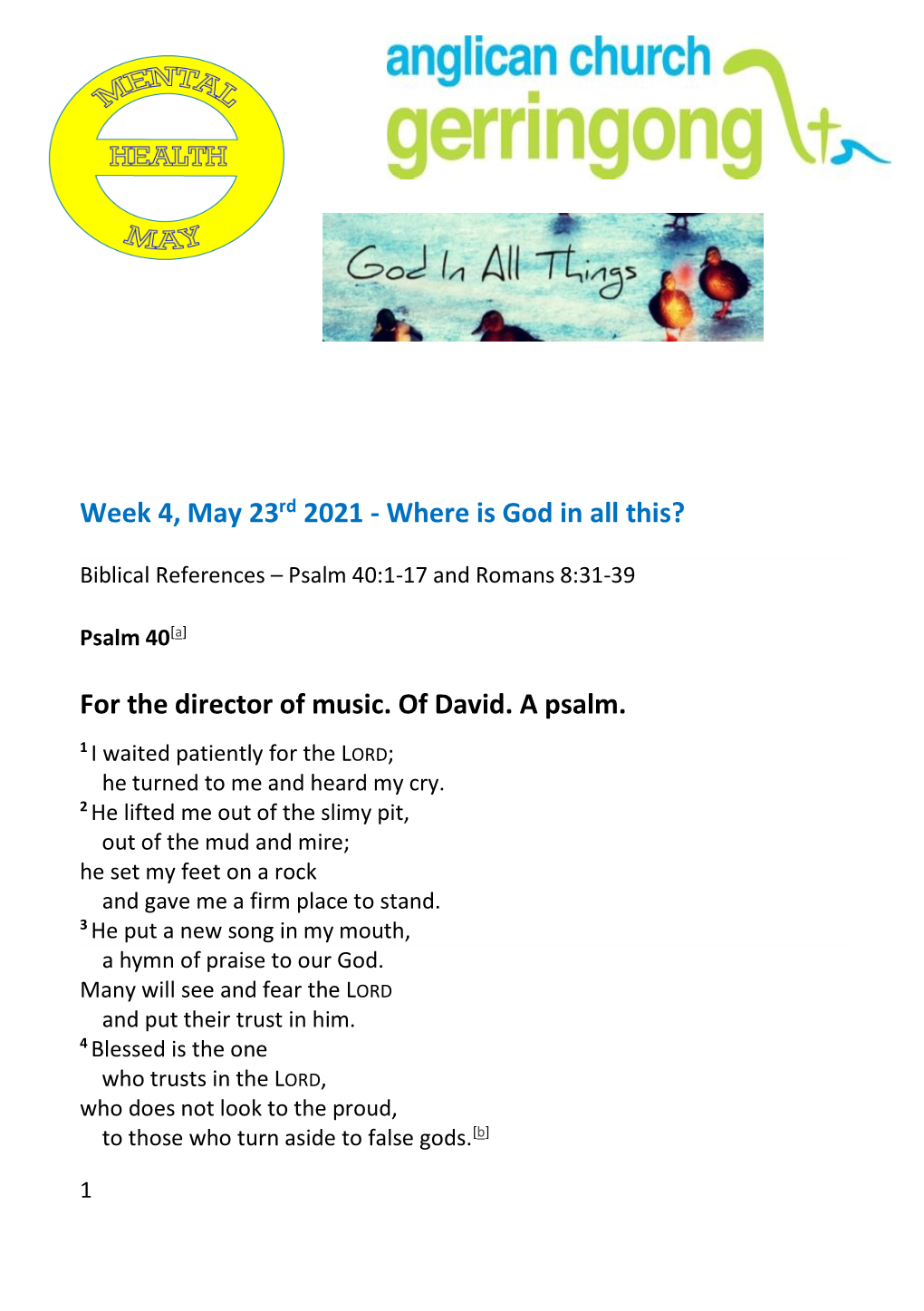 Week 4, May 23Rd 2021 - Where Is God in All This?
