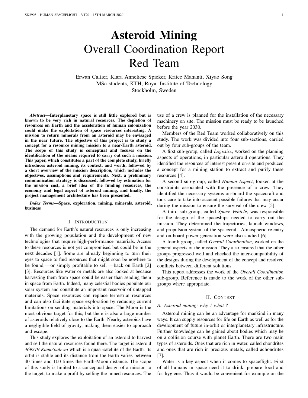 Asteroid Mining Overall Coordination Report Red Team