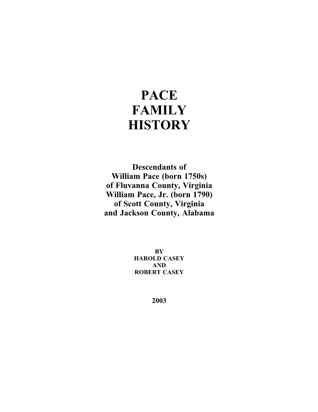 Pace Family History