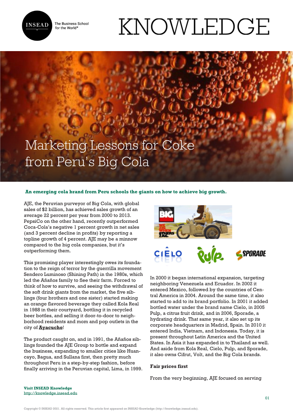Marketing Lessons for Coke from Peru's Big Cola