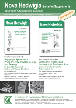 Nova Hedwigia Beihefte (Supplements) Journal of Cryptogamic Science NEW VOLUMES