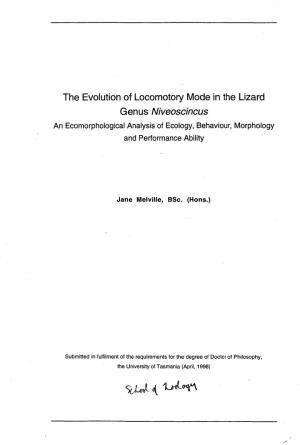 The Evolution of Locomotory Mode in the Lizard Genus Niveoscincus an Ecomorphological Analysis of Ecology, Behaviour, Morphology and Performance Ability