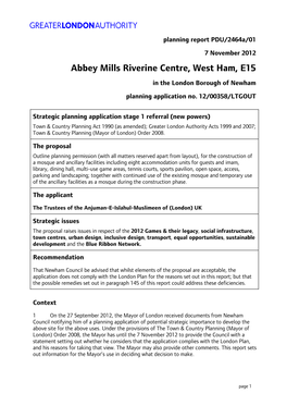 Abbey Mills Riverine Centre, West Ham, E15 in the London Borough of Newham Planning Application No