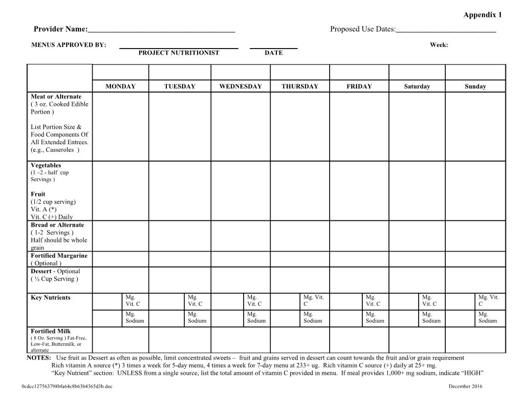 Project: Senior Nutrition Services