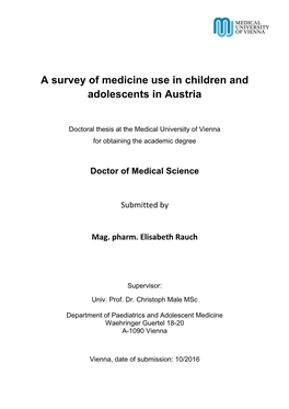 A Survey of Medicine Use in Children and Adolescents in Austria