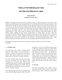 History of Fish Marketing and Trade with Particular Reference to Japan