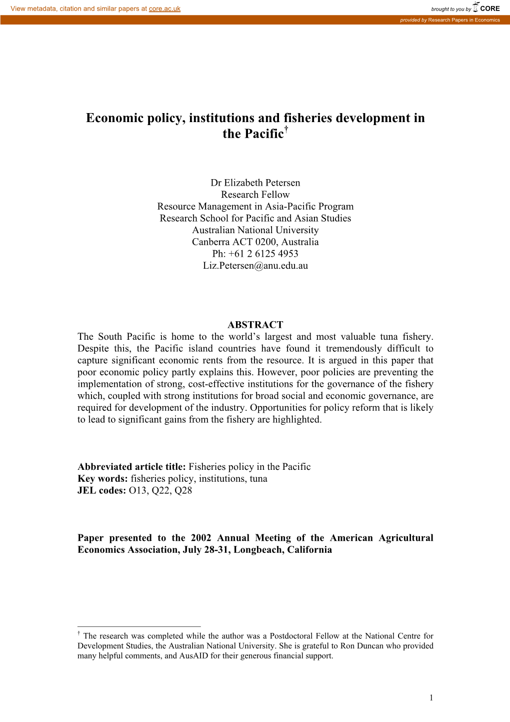 Causes of Poor Public Policy in Fishery Resource Development