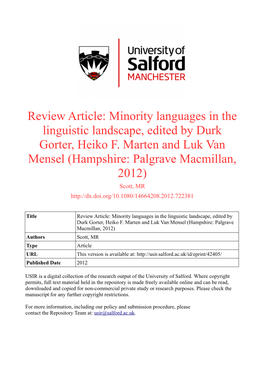 Review Article: Minority Languages in the Linguistic Landscape, Edited by Durk Gorter, Heiko F