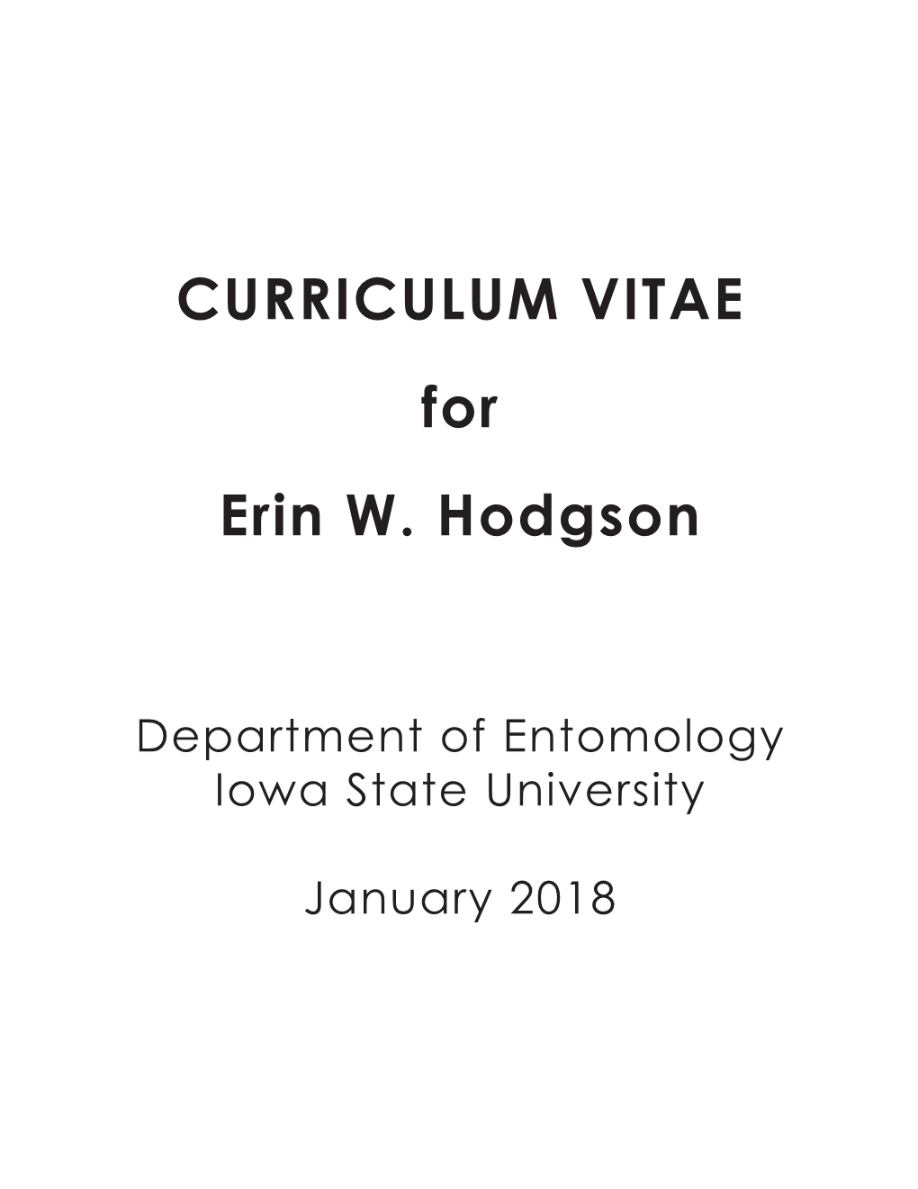 CURRICULUM VITAE for Erin W. Hodgson