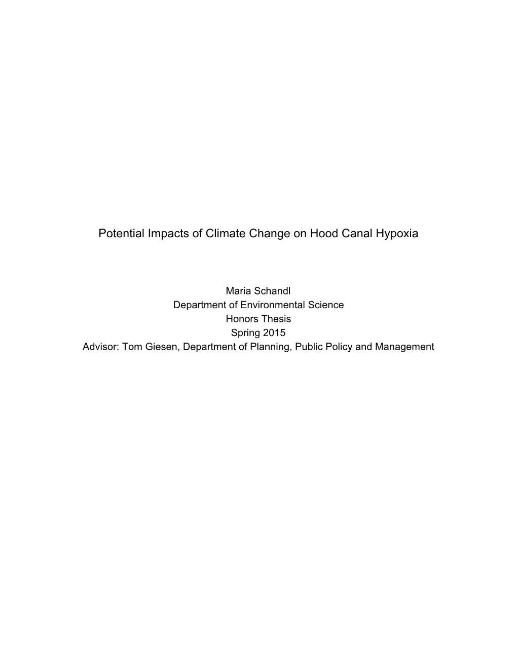 Potential Impacts of Climate Change on Hood Canal Hypoxia