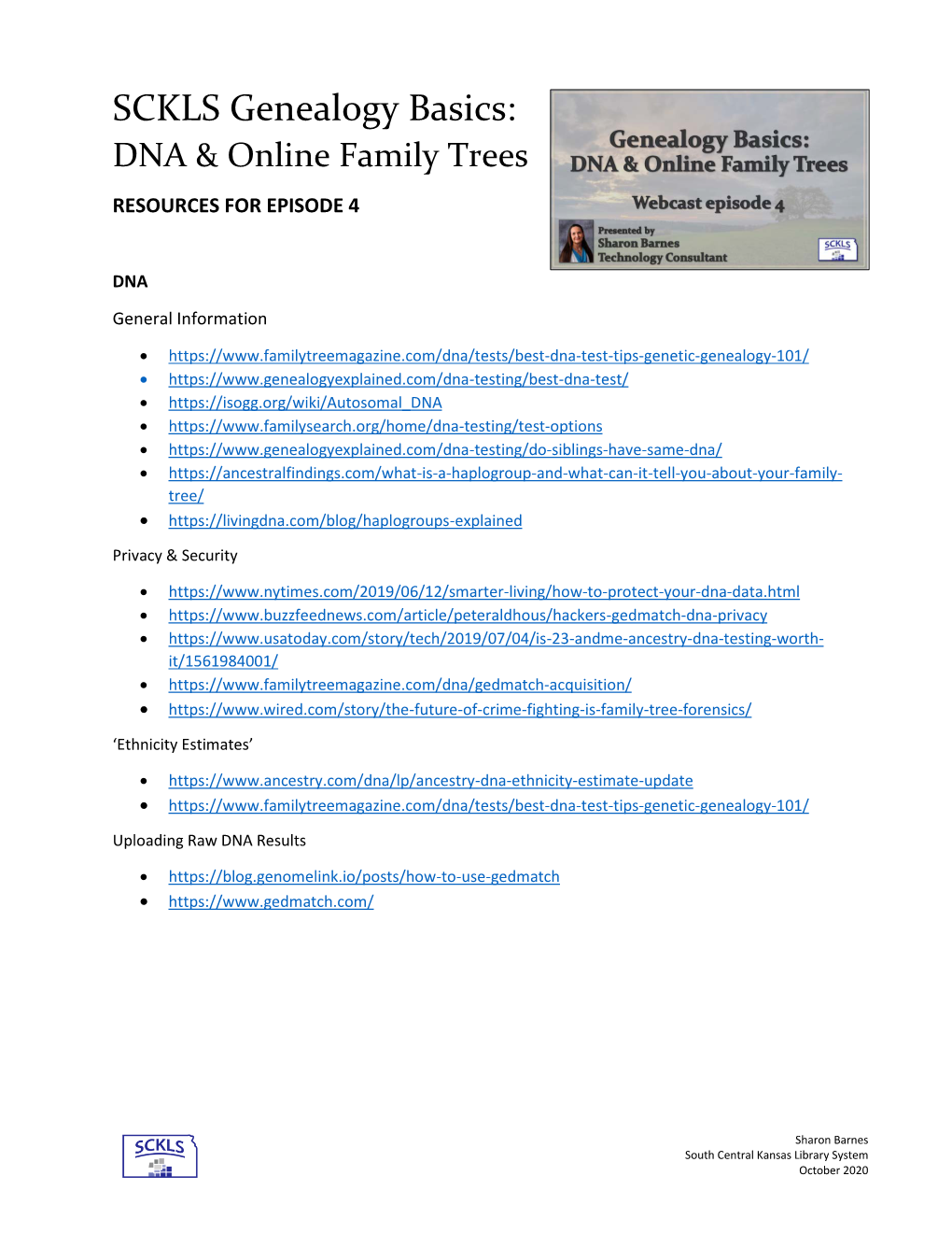 SCKLS Genealogy Basics: DNA & Online Family Trees