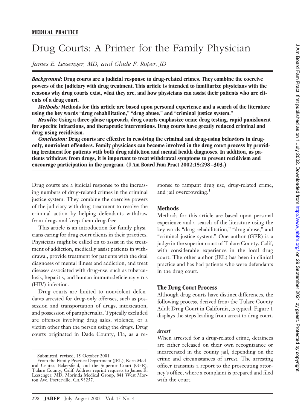 Drug Courts: a Primer for the Family Physician J Am Board Fam Pract: First Published As on 1 July 2002