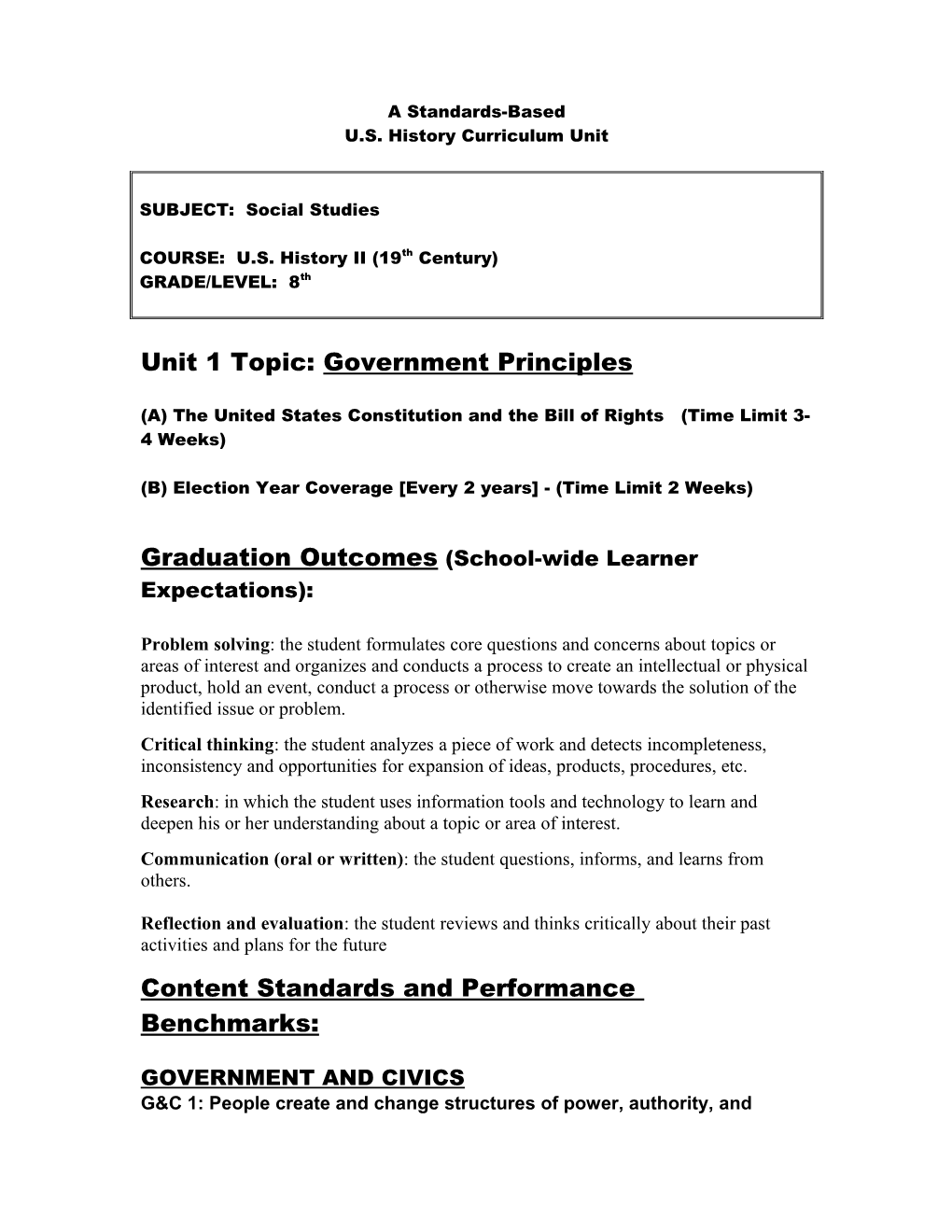 Template and Instructions for Developing a Standards-Based