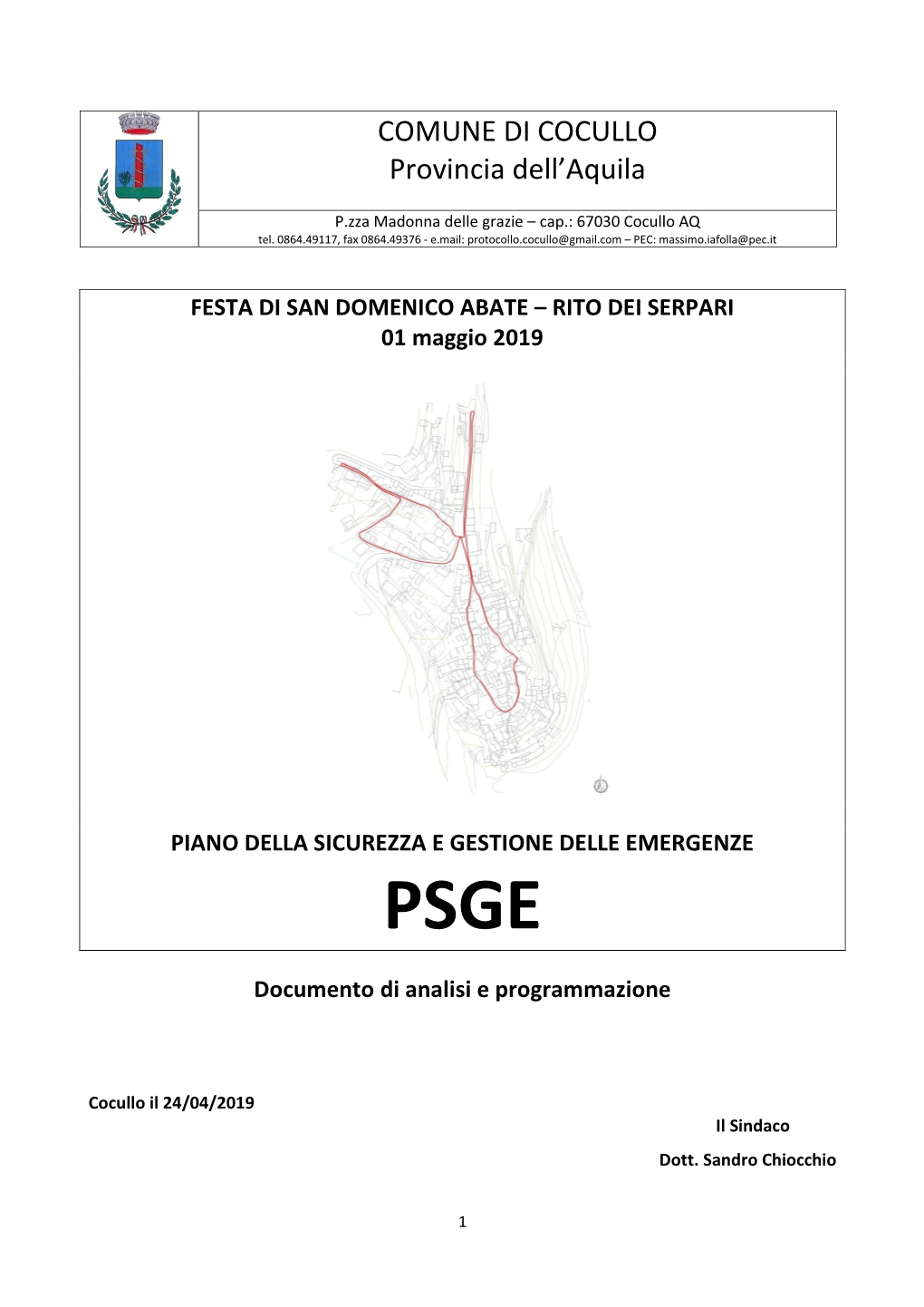 COMUNE DI COCULLO Provincia Dell'aquila Stradario: 11 Via Curro 31 Via San Domenico