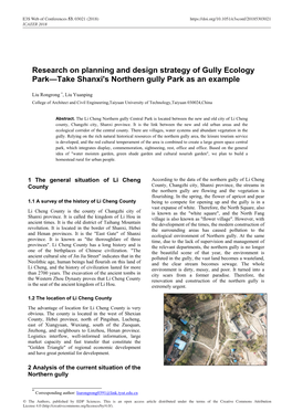Research on Planning and Design Strategy of Gully Ecology Park—Take Shanxi's Northern Gully Park As an Example