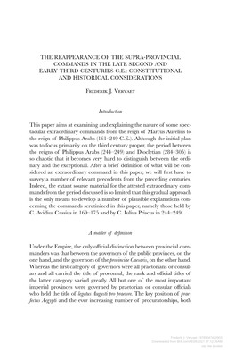The Reappearance of the Supra-Provincial Commands in the Late Second and Early Third Centuries C.E.: Constitutional and Historical Considerations
