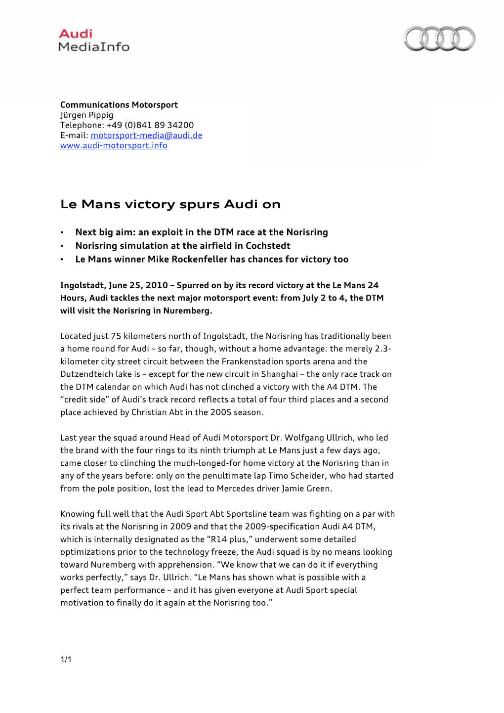 Le Mans Victory Spurs Audi On