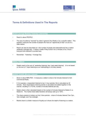Terms & Definitions Used in the Reports