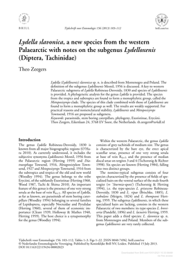 Lydella Slavonica, a New Species from the Western Palaearctic with Notes on the Subgenus Lydelloxenis (Diptera, Tachinidae) Theo Zeegers