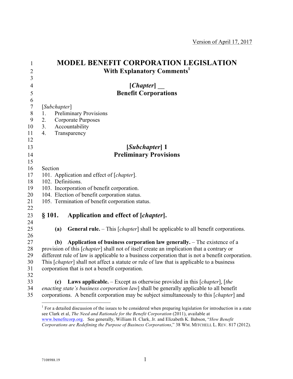 MODEL BENEFIT CORPORATION LEGISLATION 2 With Explanatory Comments1 3 4 ...