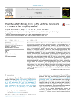 Quantifying Tetrodotoxin Levels in the California Newt Using a Non-Destructive Sampling Method